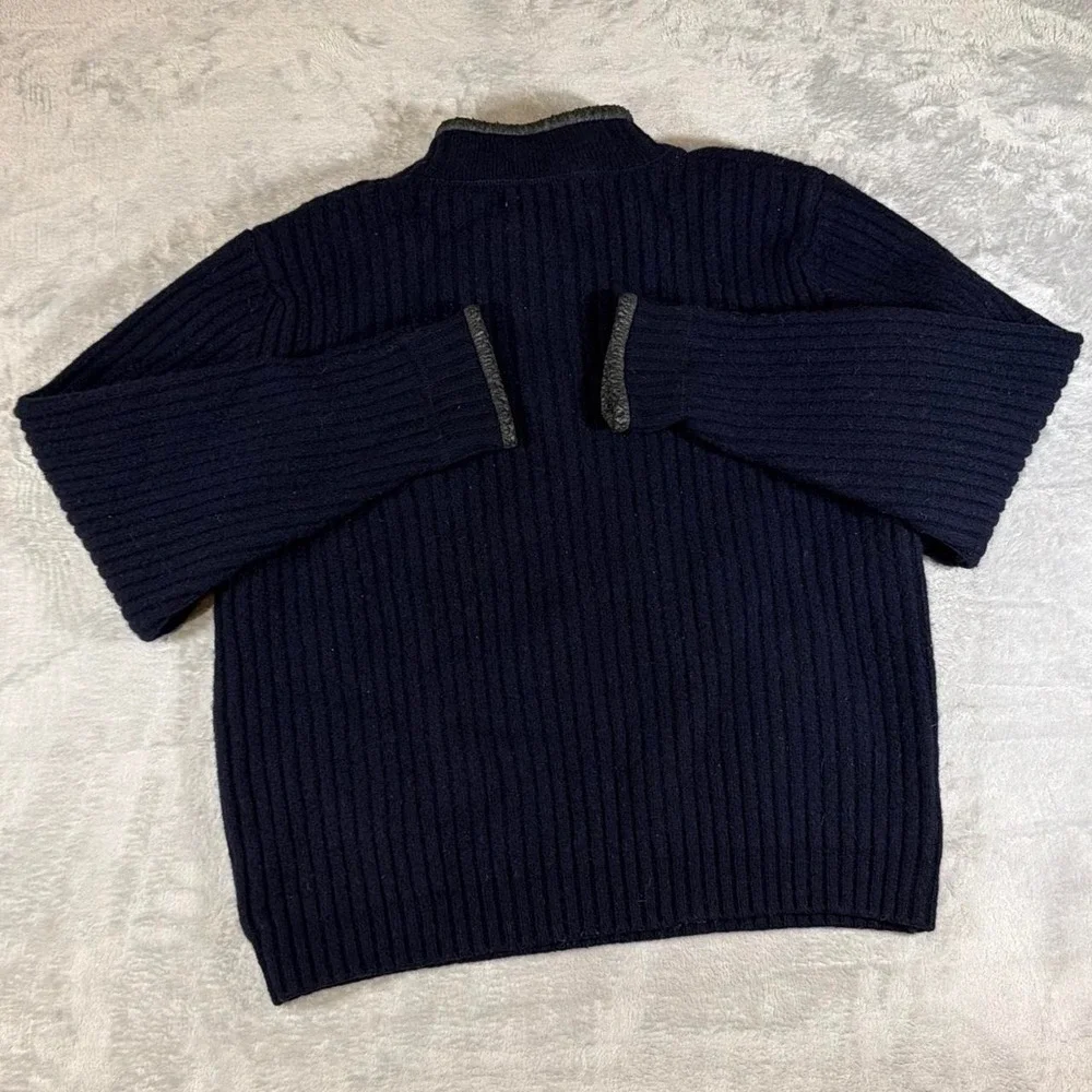 Vintage Orvis Rib Knit Quarter-Zip Lambswool Sweater | Navy Blue | Medium